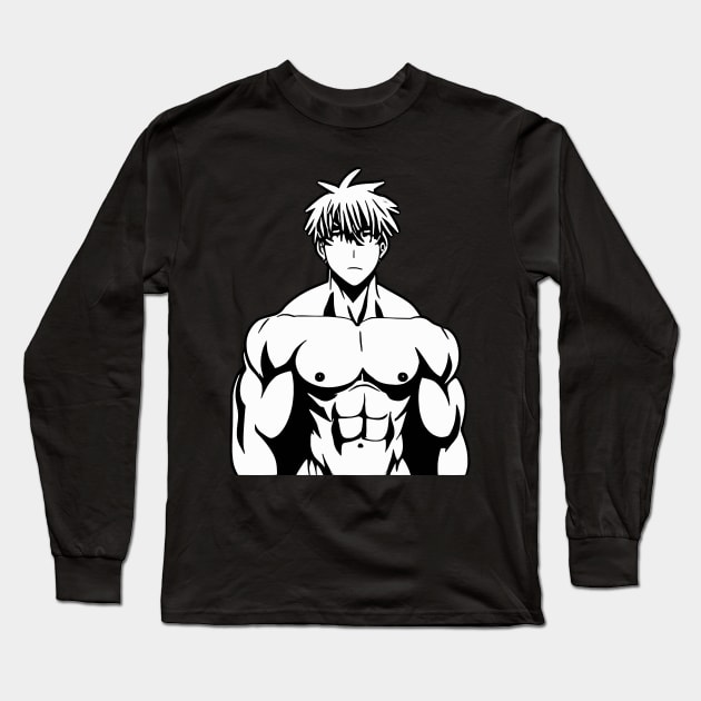 Muscular Anime Man Shirtless Manga Boy Long Sleeve T-Shirt by Mish-Mash